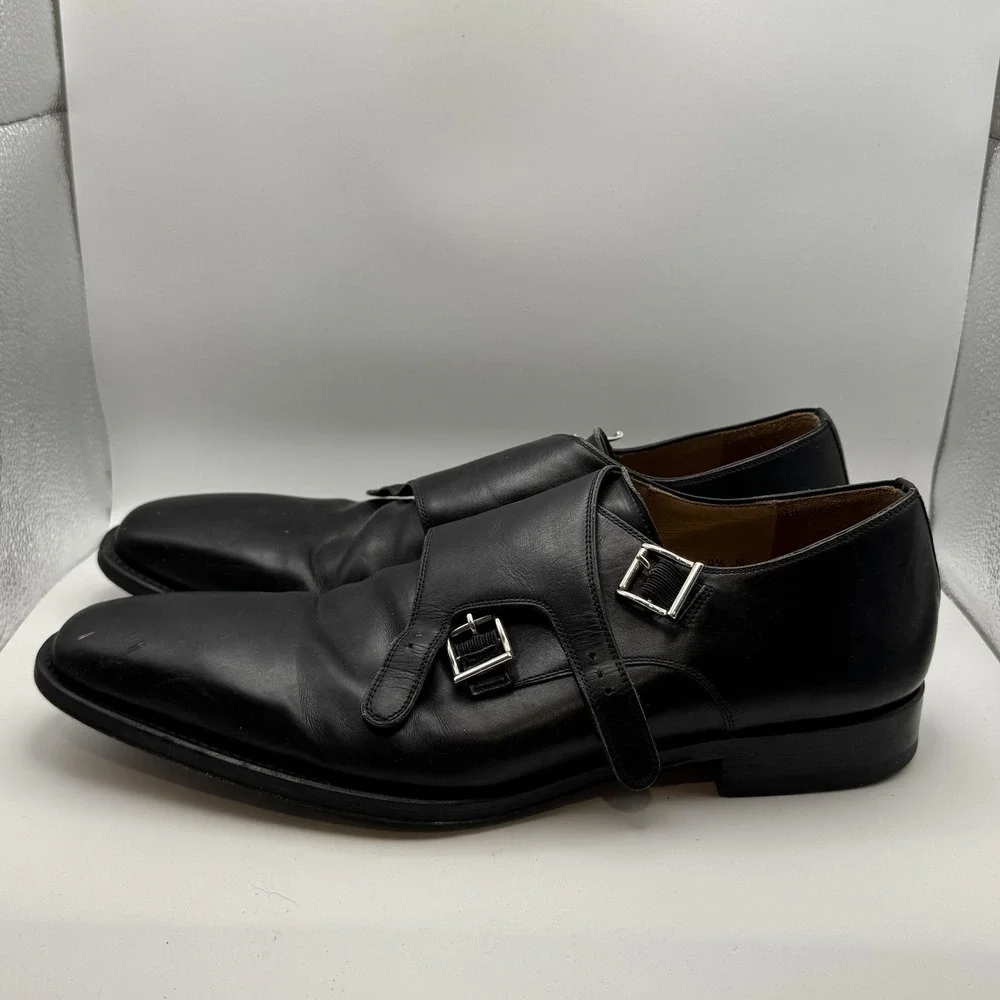 Magnanni‎ Shoes Mens 9.5 Black Leather Double Monk Strap Dress Miro Square Toe